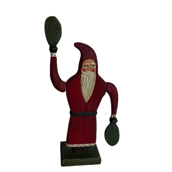 Vintage Randy Tate Wooden Paddle Santa Rustic Primitive Americana Signed - Picture 1 of 6